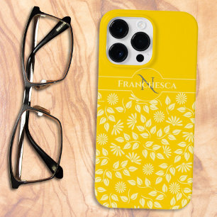 Coque Pour Pour iPhone 14 Pro Max Chic Monogramme Nom personnalisé Feuilles margueri