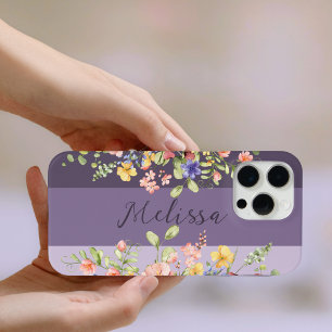 Coque iPhone 15 Pro Max Chic Palette pourpre fleurit Fleurs sauvages