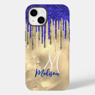 Coque Pour iPhone 14 Chic parties scintillant d'or bleu royal gouttes m