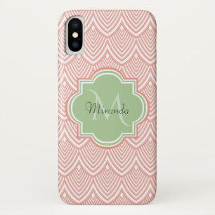 Coque iPhone X Chic Pink Arched Scallops Soft Green Monogramme No