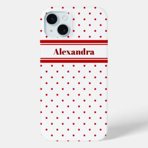 Coque iPhone 15 Mini Chic Polka Dot Rouge Blanc Motif