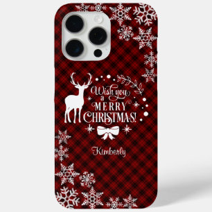 Coque iPhone 15 Pro Max Chic Red Buffalo MERRY CHRISTMAS Monogramme