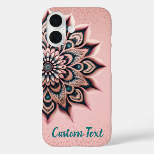 Coque Pour iPhone 16 Chic Rose Gold Rose & Turquoise Mandala Personnali