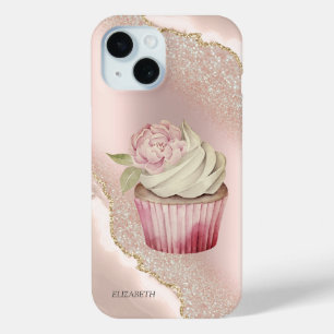 Coque Pour iPhone 15 Chic Rose Parties scintillant or Marble Cupcake
