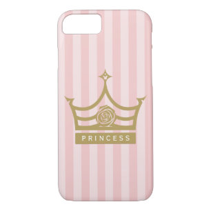 Coque iPhone 8/7 Chic rose rayures et or Rose Princesse Couronne
