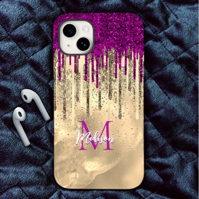 Coques Case-Mate iPhone Chic rose rose violet parties scintillant or goutt (Créateur téléchargé)