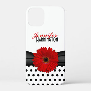 Coques Pour iPhone Chic Rouge Gerbera Daisy Polka Dot