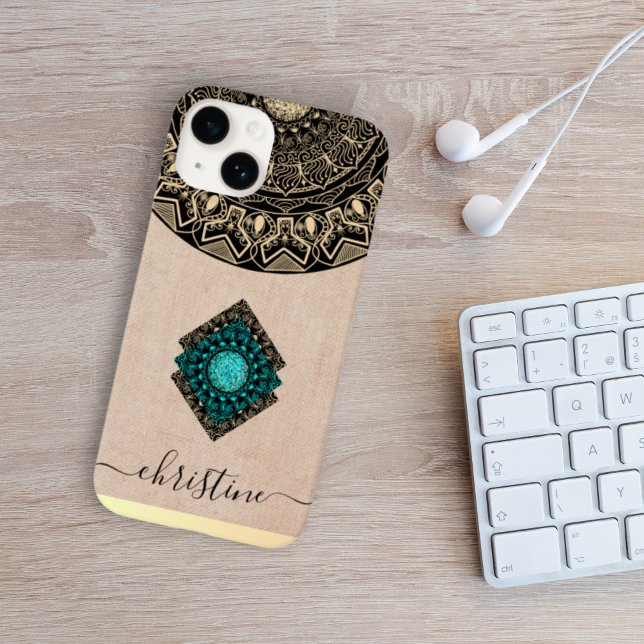 Coques Case-Mate iPhone Chic Round Mandala Nom personnalisé Fille Noir Bei (Créateur téléchargé)