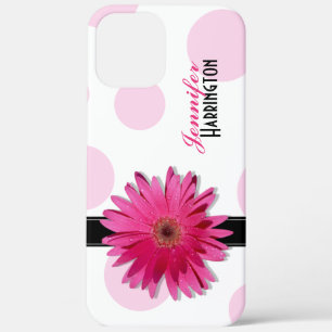Coque iPhone 12 Pro Max Chic tendance Gerbera rose Daisy Polka Dot