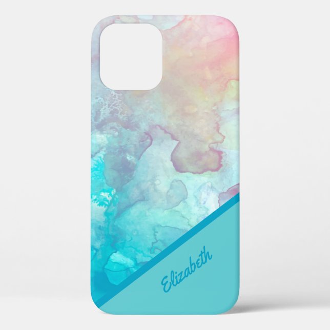 Coques Case-Mate iPhone Chic turquoise aquarelle personnalisée (Verso)
