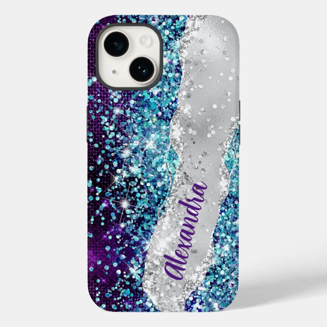 Coques Case-Mate iPhone Chic Turquoise violet argent Parties scintillant M (Verso)