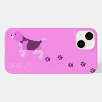 CHIEN BEAGLE ROSE SUR ROSE AVEC NOM D'EMPREINTE DE