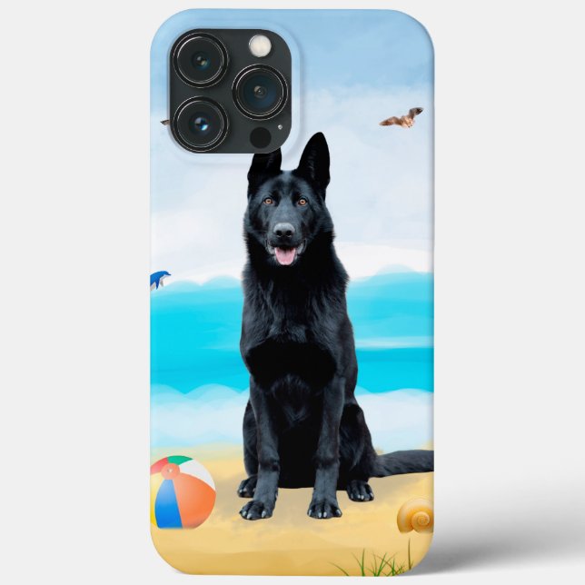Coques Case-Mate iPhone Chien berger allemand noir sur la plage (Verso)