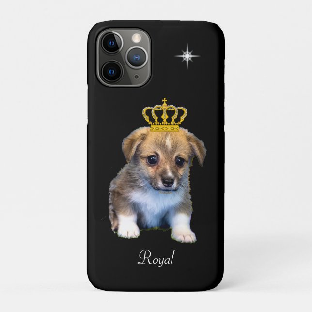 Coques Case-Mate iPhone Chien coquelet mignon et couronne royale sur noir (Dos)