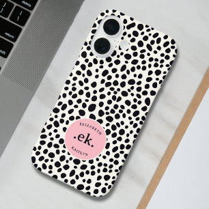 Coque Pour iPhone 16 Chien dalmate Abstrait Motif rose pâle Monogramme