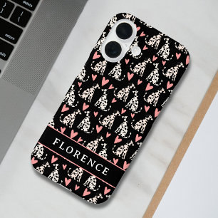 Coque Pour iPhone 16 Chien dalmate Coeurs roses Nom du Motif