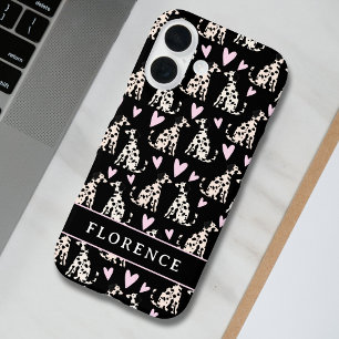 Coque Pour iPhone 16 Chien dalmate Coeurs roses Nom du Motif