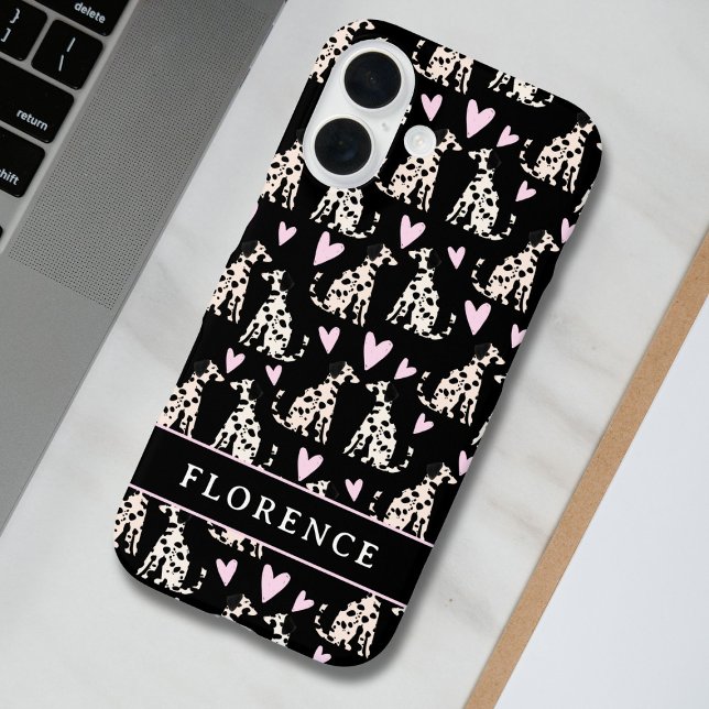 Coques Case-Mate iPhone Chien dalmate Coeurs roses Nom du Motif (Créateur téléchargé)