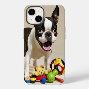 Coque Pour iPhone 14 Chien de Boston Terrier jouant avec des jouets