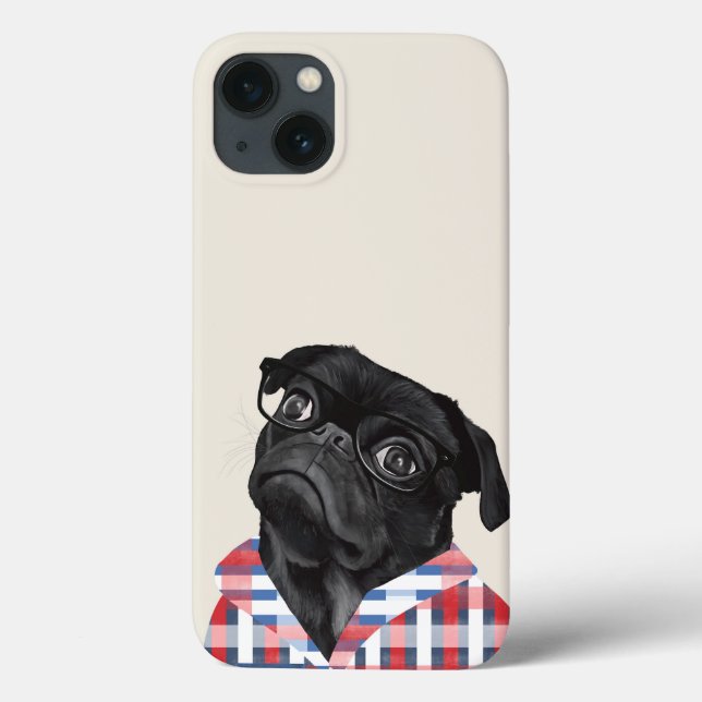 Coques Case-Mate iPhone Chien De Carlin Noir Avec Lunettes Et Chemise (Verso)
