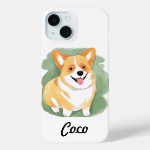 Coque Pour iPhone 15 Chien de Corgi   Nom personnalisé de l'animal Coul