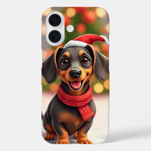 Coque Pour iPhone 16 Chien de Dachshund père Noël