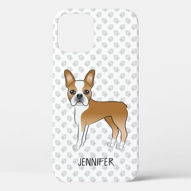 Coques Case-Mate iPhone Chien de dessin animé Boston Terrier Fawn & nom pe (Verso)