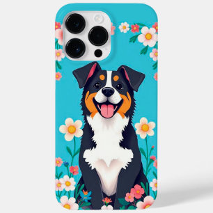 Coque Pour Pour iPhone 14 Pro Max Chien de dessin animé entouré de fleurs