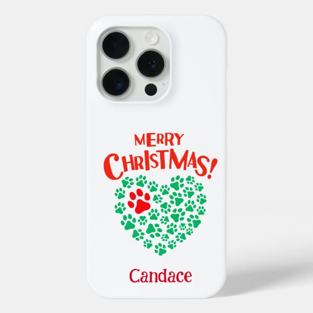 Coques Case-Mate iPhone Chien de Noël personnalisé Paw Coeur rouge et vert (Verso)