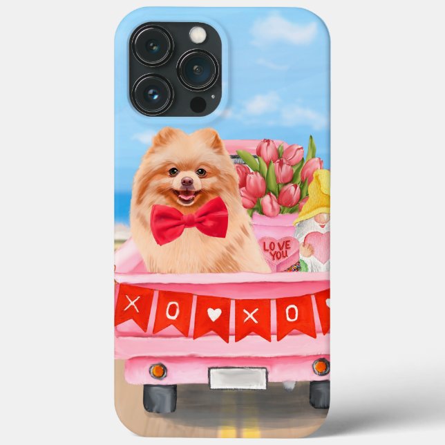 Coques Case-Mate iPhone Chien de Poméranie Saint Valentin Coeurs de Camion (Verso)