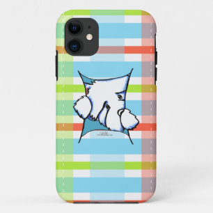 Coque iPhone 11 Chien de Westie à l'intérieur de plaid