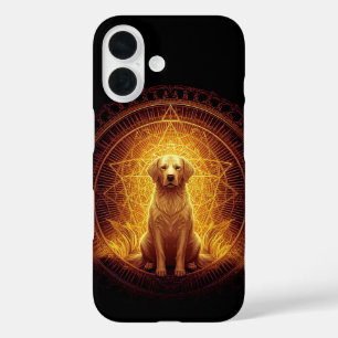 Coque Pour iPhone 16 Chien d'Esprit d'or dans la Géométrie Sacrée