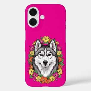 Coque Pour iPhone 16 Chien du Connecticut et fleurs de Mirablis colorée