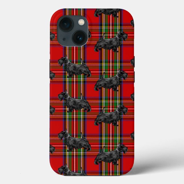 Coques Case-Mate iPhone Chien écossais sur Tartan écossais rouge (Verso)
