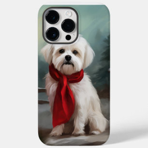 Coque Pour Pour iPhone 14 Pro Max Chien maltais à Noël de neige