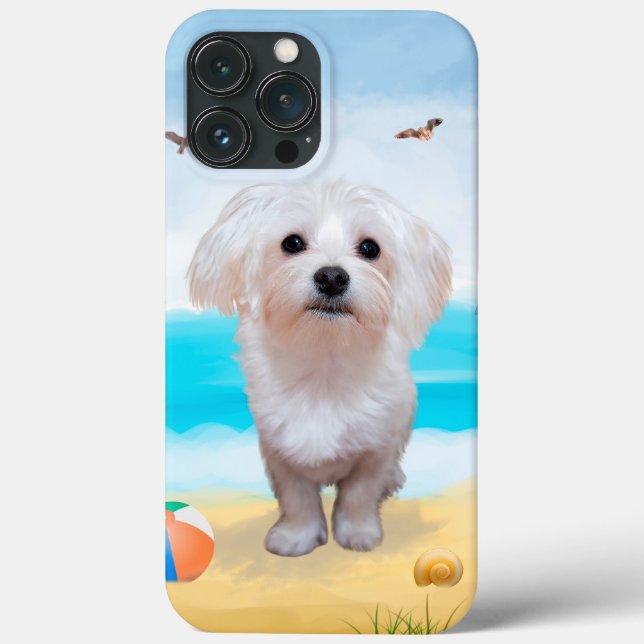 Coques Case-Mate iPhone Chien maltais sur la plage (Verso)