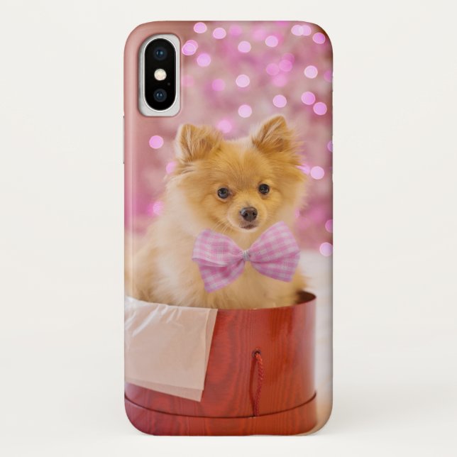 Coques Case-Mate iPhone Chien mignon avec cou rose Photographie de Noël (Dos)