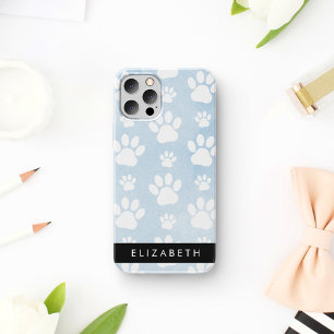 Case-Mate iPhone Case Chien Paws, White Paws, Blue Watercolor, Votre nom