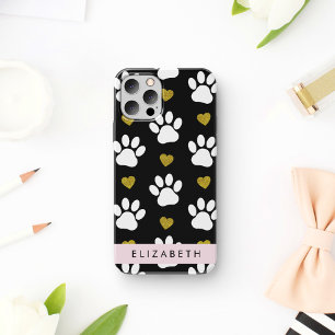 Case-Mate iPhone Case Chien Paws, White Paws, Gold Hearts, Votre Nom
