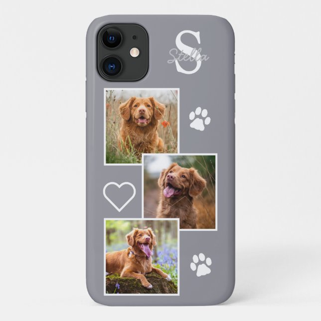 Coques Case-Mate iPhone Chien Photo Collage Monogramme Silver Grey Animaux (Dos)