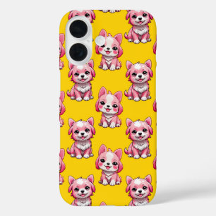 Coque Pour iPhone 16 Chien rose Motif design - Jaune