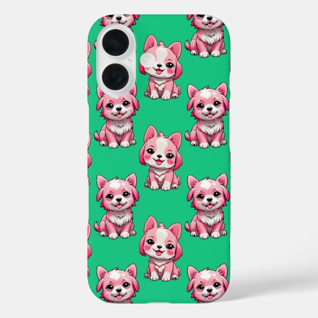 Coques Case-Mate iPhone Chien rose Motif design - Vert (Verso)