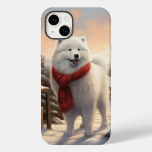 Coque Pour iPhone 14 Plus Chien Samoyède dans la neige de Noël 