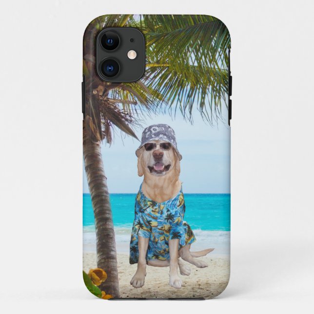Coques Case-Mate iPhone Chien sur la plage dans la chemise hawaïenne (Dos)