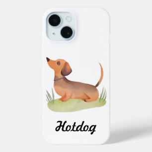 Coque Pour iPhone 15 Chien teckel   Chien à nom personnalisé Aquarelle
