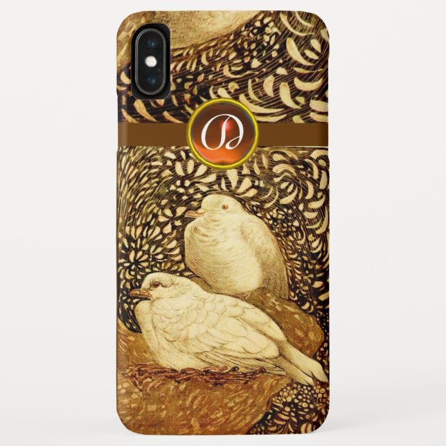 COQUES Case-Mate iPhone CHIENS BLANCS EN SÉPIE BROWN, MONOGRAMME EN PIERRE (Dos)