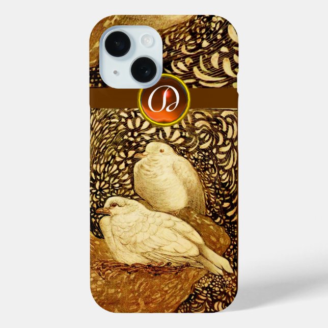 COQUES Case-Mate iPhone CHIENS BLANCS EN SÉPIE BROWN, MONOGRAMME EN PIERRE (Verso)