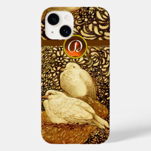 COQUES POUR iPhone CHIENS BLANCS EN SÉPIE BROWN, MONOGRAMME EN PIERRE