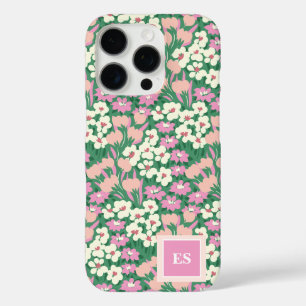 Coques iPhone 16 Pro Chiens de Noël roses Monogramme de fille personnal