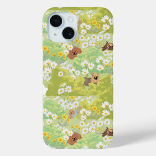 Coque Pour iPhone 15 Chiens mignons avec motif sans couture de fleurs d
